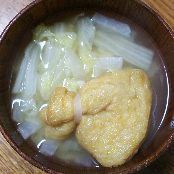 白菜と餅きんちゃくのスープ